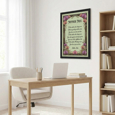 Orchid Floral Frame Mother True Poem Canvas Wrapped Wall Art Oil Painting Print For Home Decor Living Room Bedroom Gift
