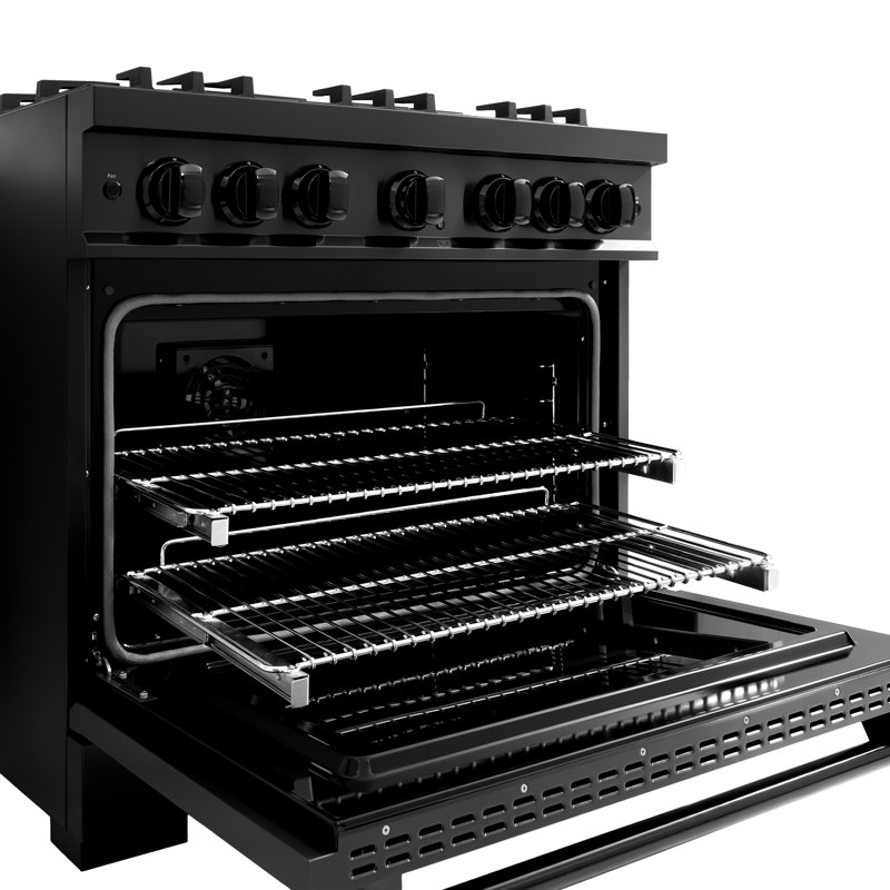 ZLINE 36" Classic Dual Fuel Black Stainless Convection Oven Range w/ 6 Brass Burners, Black Stainless Steel