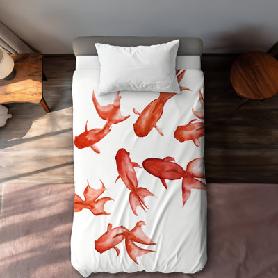 Red Fishes Coastal Bathroom Duvet Cover | Home Decor Essentials