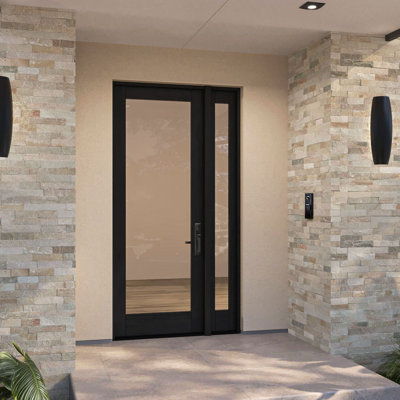 G101-SW-96 | 96" Single Door, + 1xSidelite RTA Prehung Exterior, Full Lite, Unfinished Mahogany Wood