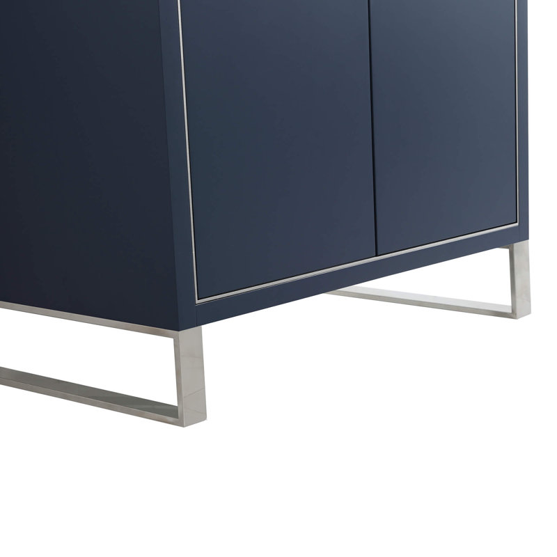 Ensemble de meuble-lavabo simple autoportant 30 po avec plateau en pierre Gesa, Bleu marine, Chrome