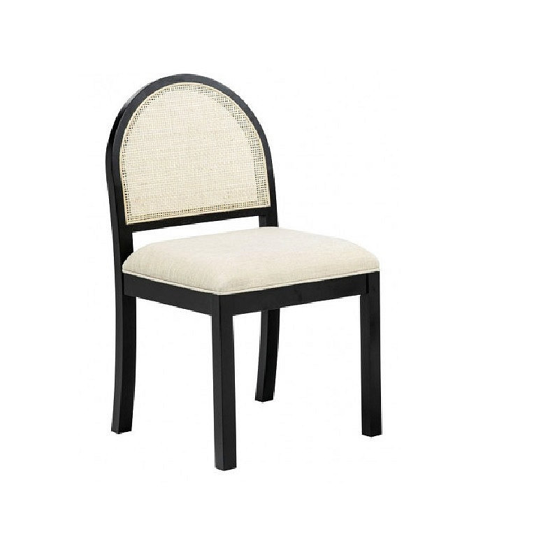 Chaise de salle à manger, chaise d'appoint rembourrée avec dossier en rotin naturel tissé et pieds en bois massif