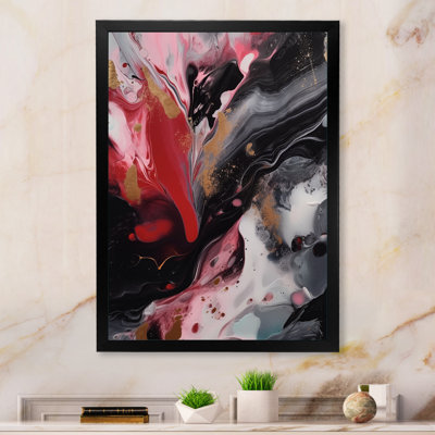 «Red and Black Marble Whispers IV», art abstrait sur toile marbrée