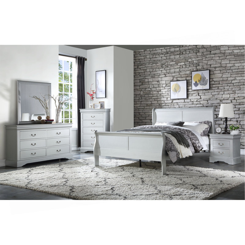 Très grand lit platine au fini platine, King, Silver Gray