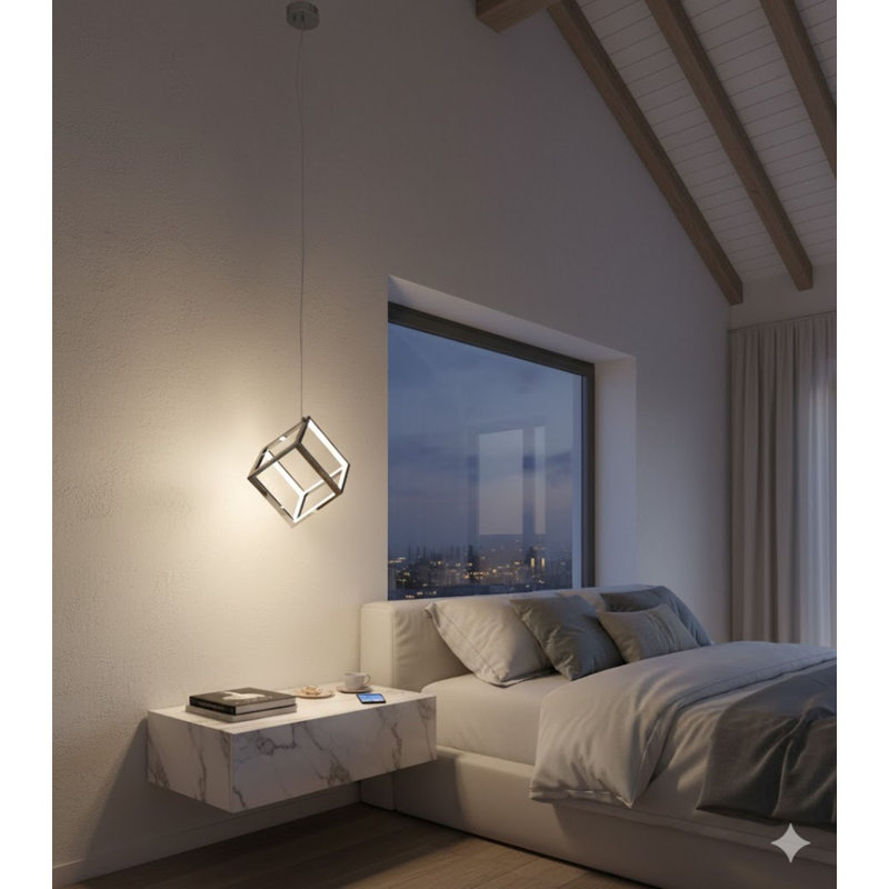 Eburnean 12 - Light Single  Square LED Pendant with Acrylic Accents, Nickle
