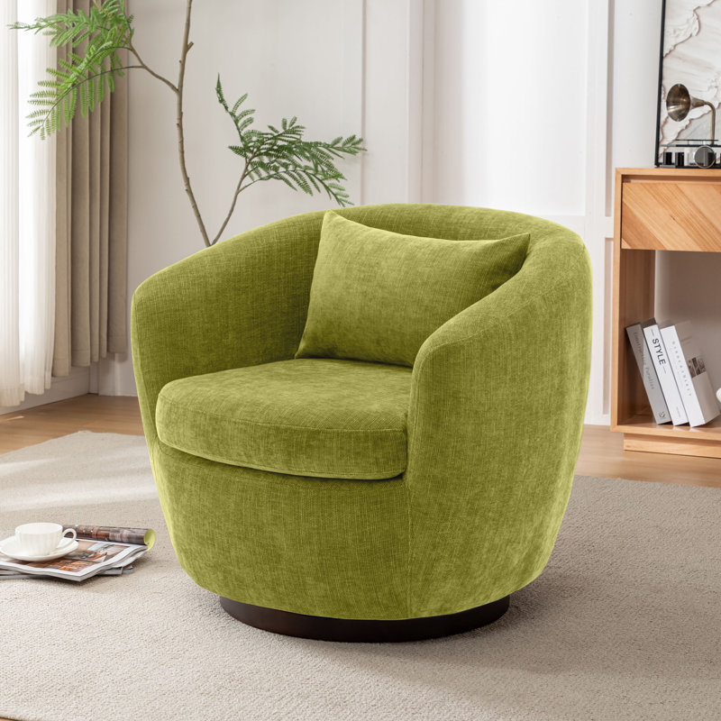 Analisha Swivel Chair with Wooden Base, Green Fabric