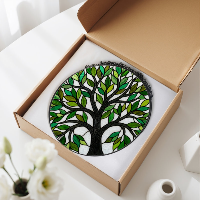 Panneau de vitrail en forme de feuille d'arbre 12 "H, 12" H x 12" W