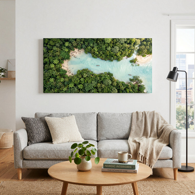 Ensemble de 1 tableau sur toile représentant un lagon tropical, 32“W x 16”H, Wrapped Canvas