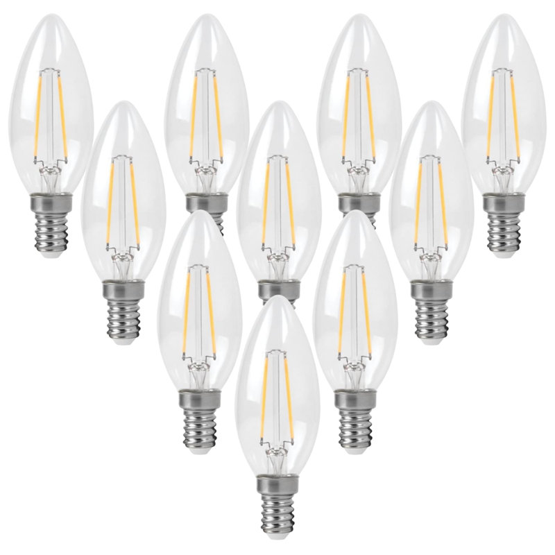 10 X 3W LED E14 Candle Filament Light Bulbs - Warm White