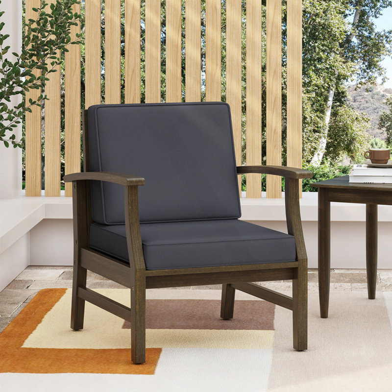 Chaise de patio pour club, Coussin gris foncé / structure brune