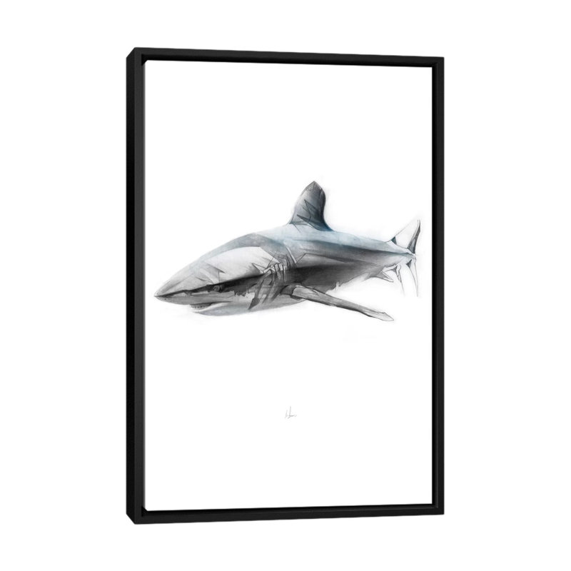" Shark I " by Alexis Marcou, 26" H x 18" W x 1.5" D, Black Framed Canvas, No Mat