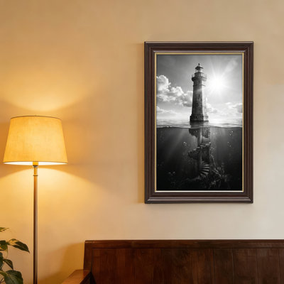 Art mural antique sur toile encadré doré pour le salon, la chambre à coucher, le bureau ou le vestibule - décoration murale décorative avec reflet de phare