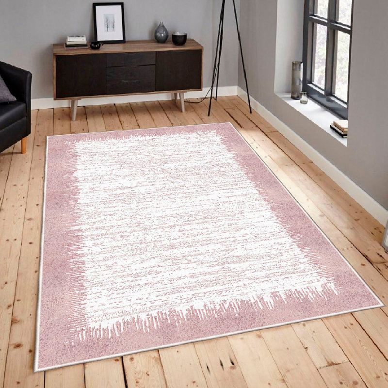 Warenne Luxury Cotton Area Rug (50 x 80 cm / 1.6 x 2.6 ft), Cream & Pink | 100% Cotton, 1200 g/m², 0.4 in Pile Height | Antibacterial, Non-Slip PVC Underside, Machine Washable | Perfect for Living Room & Bedroom Decor