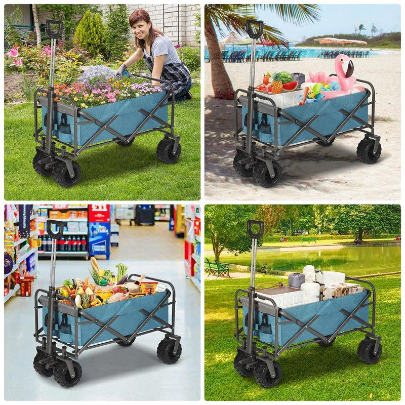 Foldable Trolley with Adjustable Handle, Light Blue