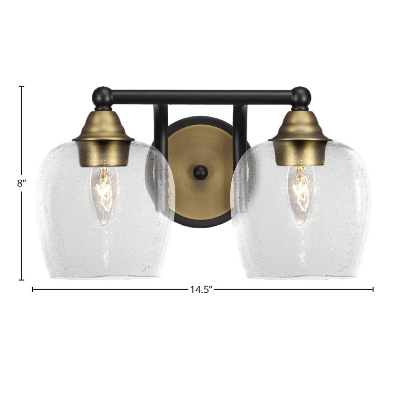 Michell 2-Light Bath Bar, Clear Bubble, Matte Black/Brass