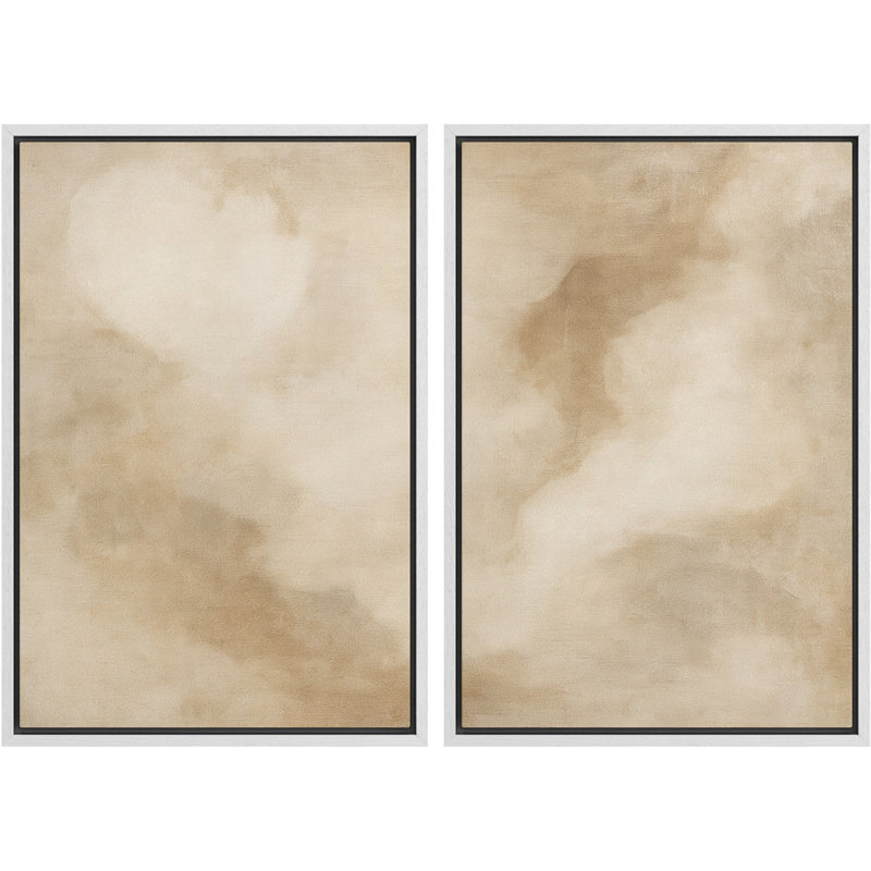 «Neutral Beige Abstract Cloudy Minimal Wall Art», reproduction d'art sur toile encadrée dans la chambre principale, 2, Blanc