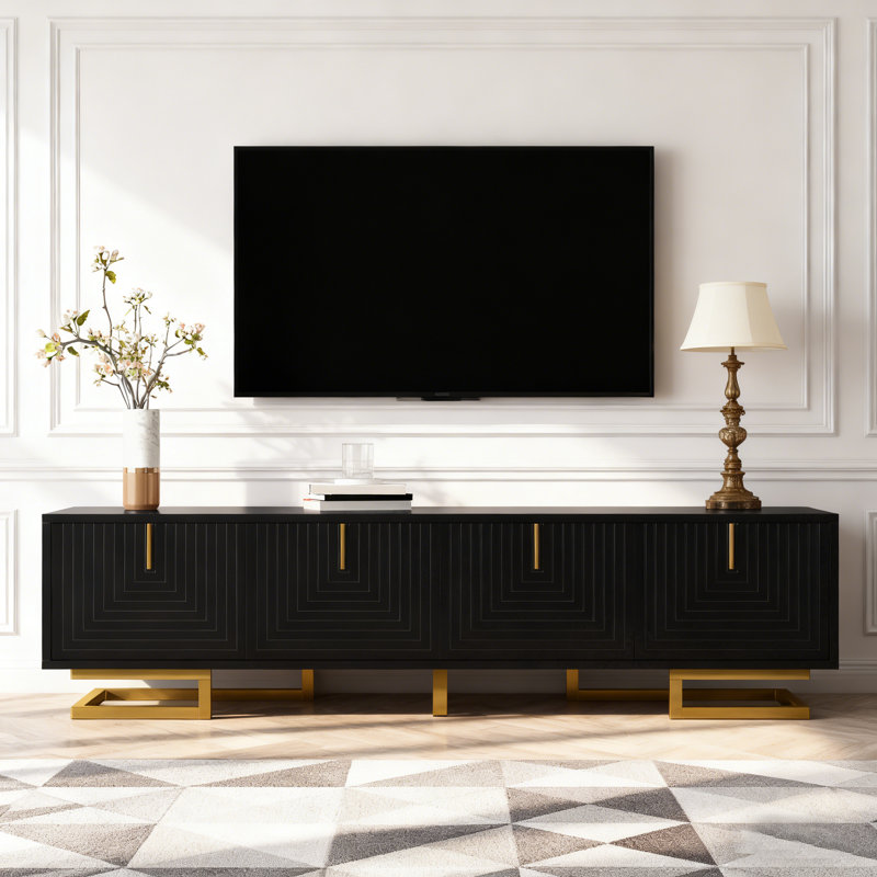 Meuble télé avec portes texturées, Noir