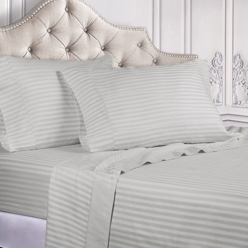 Gisla Deep Pocket 400 Thread Count Striped Egyptian-Like Cotton Sheet Set , Platinum, Split King Sheet Set with 2 Pillowcases