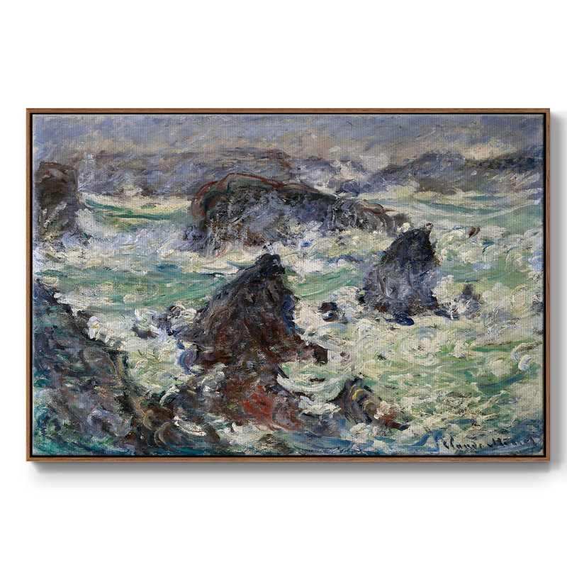 Tempête sur la côte de Belle, reproduction d'art sur toile, H 27 po x l 41 po x P 2 po, Noyer