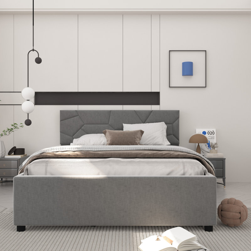 Lit plateforme double tapissier double avec tête de lit et lit gigogne simple