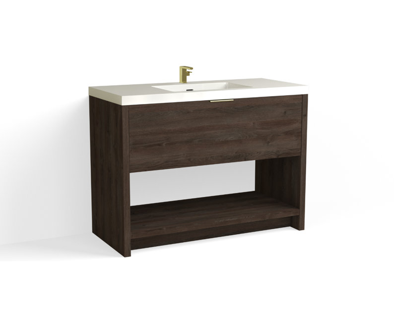 Vista 48" W Freestanding Single Bathroom Vanity, Nocino/Matte Black, White Gloss, Single-Hole