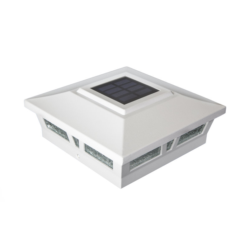 White Aluminum LED Solar Post Cap Light with Decorative Glass Lens
