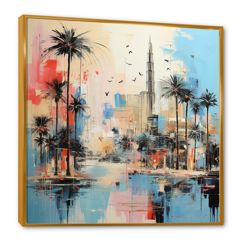 «Layered Dubai Extravaganza», art mural de Dubaï, Cadre flottant doré, H 30 po x l 30 po x P 1,5 po