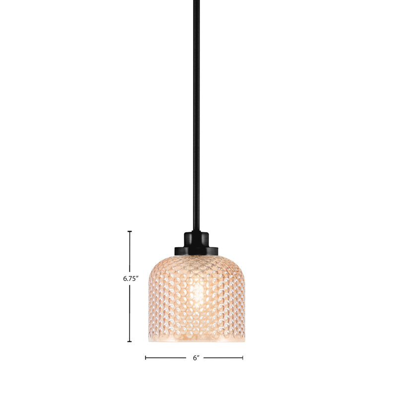 Mini-luminaire suspendu suspendu Odyssey au fini noir mat avec verre texturé ambre de 6 po