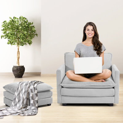 Redenius 42" Upholstered Corduroy Armchair with Ottoman