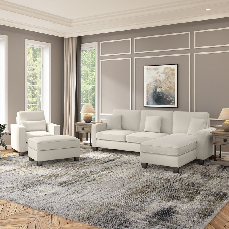 Canapé modulaire faisant face à droite avec repose-pieds avec repose-pieds, Crème, crème