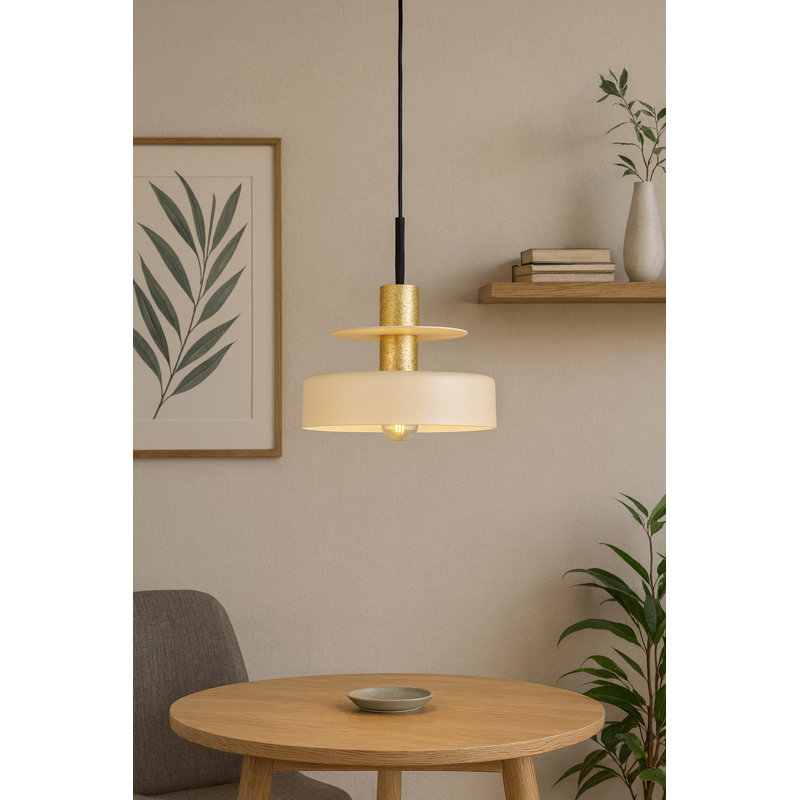 1 - Light Matte Black Drum Pendant, Latte/Gold