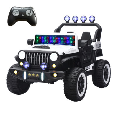 24V Children's Riding Toy, 2-Seater Children's Electric Car With Remote Control, 4WD Motor, Colorful LED Lights, Adjustable Speed, USB Port, MP3, Suitable For Children Aged 3-7, White