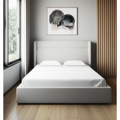 Cadre de lit grand rembourré en tissu gris