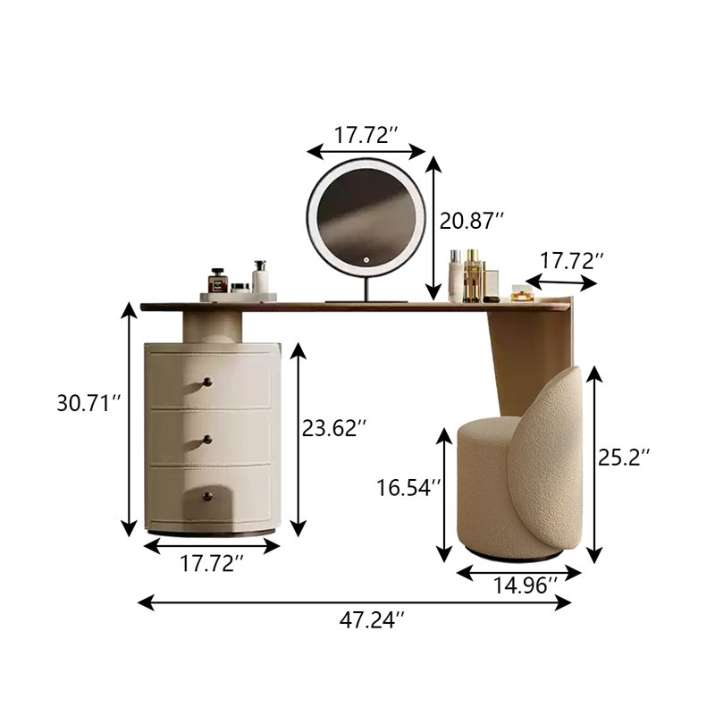 Table de coiffeuse intégrée moderne avec rangement 47,24 po