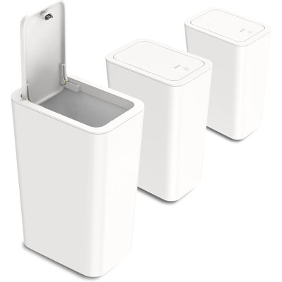 3 Pack 10L / 2.6 Gallon Small Trash Can With Lid, Bathroom Garbage Can With Pop-Up Lid, Waste Basket For Bathroom, Kitchen, Bedroom, Powder Room, Craft Room, Office, College