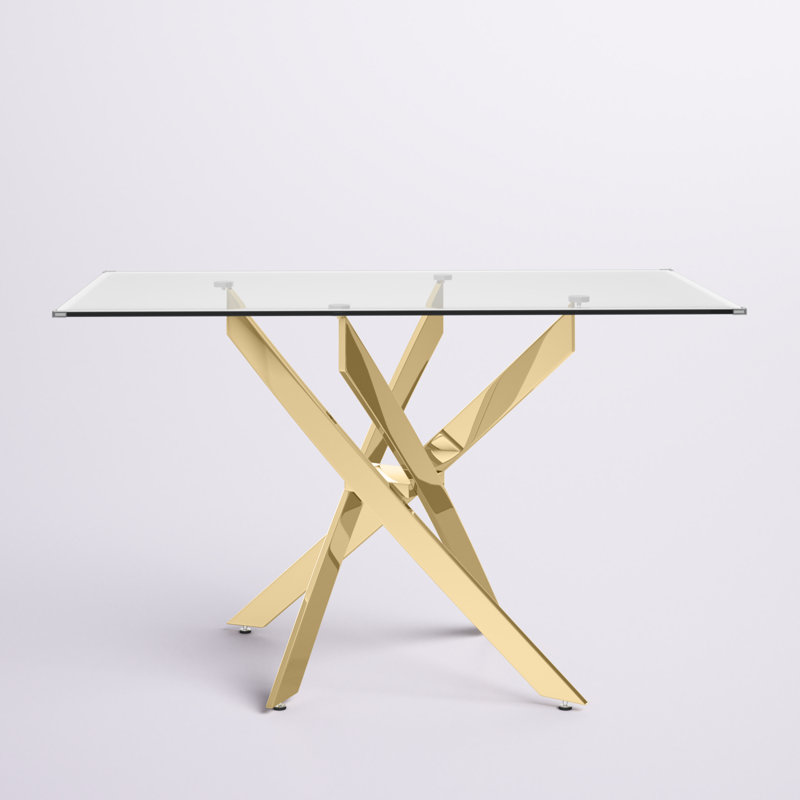 Kara Glass Pedestal Dining Table for 4 or 6 People, Gold, 31.5" W x 51" L 