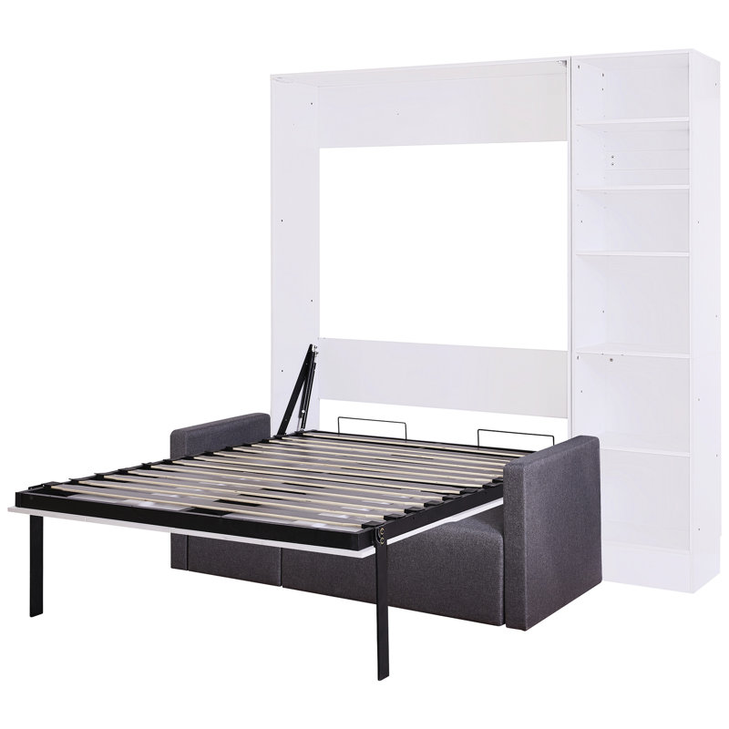 Lit double avec tablettes - blanc, transformez votre chambre à coucher en rangement de choix moderne, Lit double