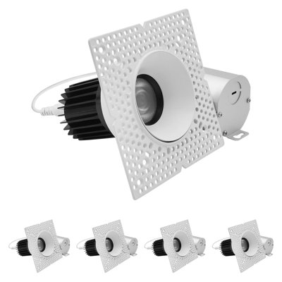 LUXRITE 3-Inch LED Trimless Recessed Spotlight With J-Box, Push N’ Lock Zoomable, 5CCT, 15W, 1100LM CRI90 Dual Dimmable, Beam 24°–50°, IC Rated 4 Pack
