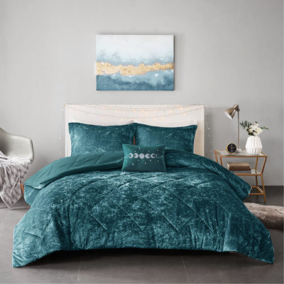 Édredon simple / simple TG avec housse en velours - diamant bleu sarcelle avec coussin décoratif lavable à la machine, fer à repasser à vapeur