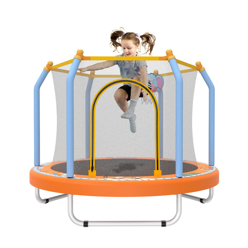 Trampoline 55 po pour enfants pour tout-petits intérieur et extérieur avec panier de basketball, orange