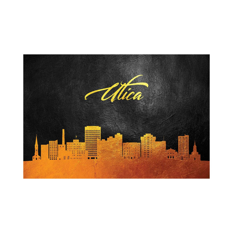 Utica New York Gold Skyline by Adrian Baldovino - Wrapped Canvas Print, 66.04 cm H x 45.72 cm W x 3.175 cm D