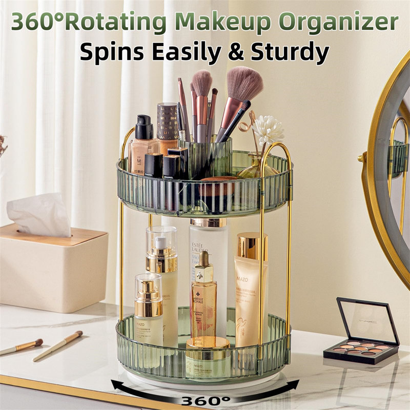 Aviezri Plastic Makeup Organiser, Gold/Green