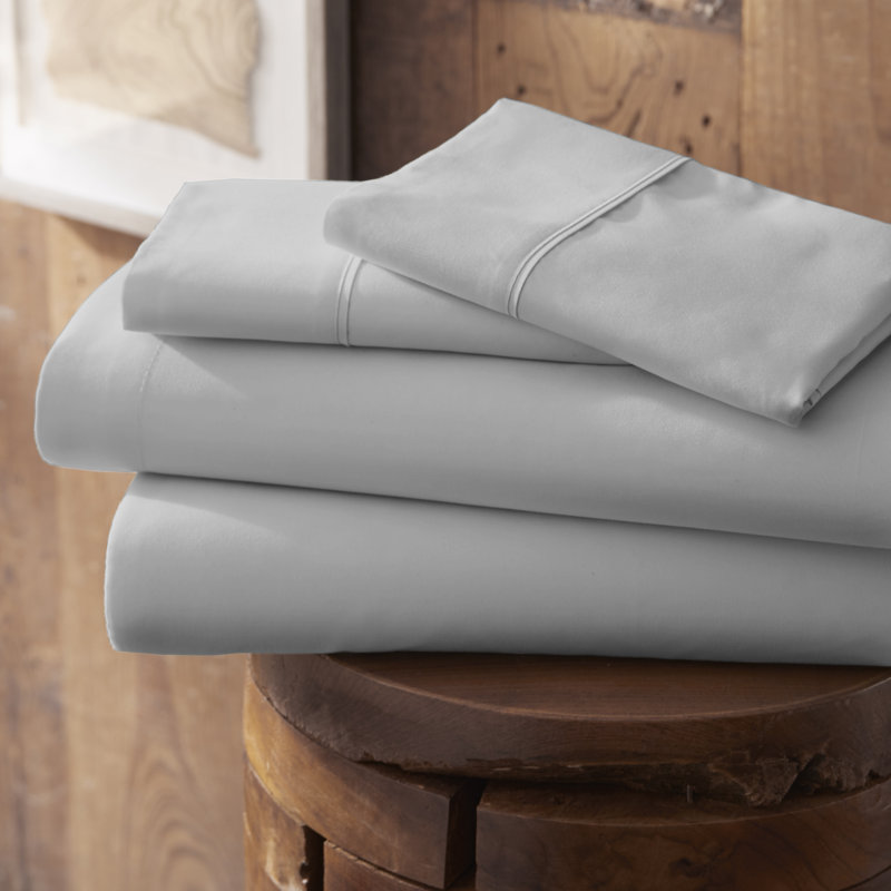Sateen Double Brushed Microfiber Sheet Set, Harbor Gray, Queen Sheet Set + Fitted Sheet + 2 Pillowcases
