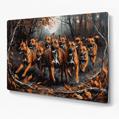 «Dogs Treeing Tennessee Brindle», art mural en métal gris