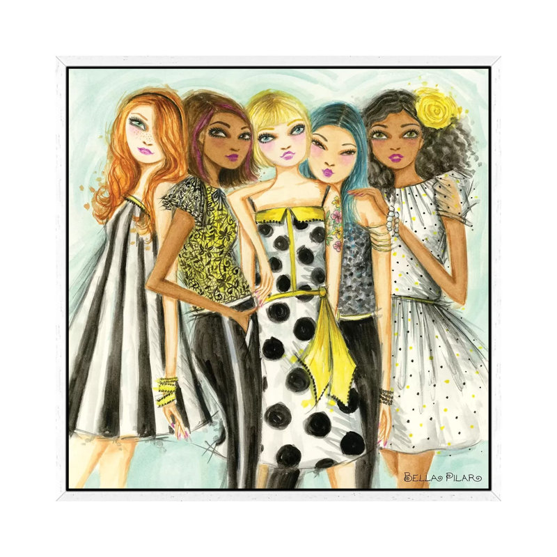 Girls Hang by Bella Pilar - Painting on Canvas, White Framed, 66.04cm H x 66.04cm W x 3.81cm D