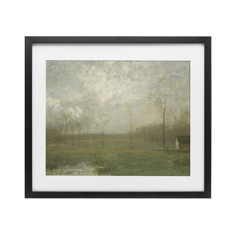 «Hazy Farmland View», reproduction sous verre encadrée, design par lettré et doublé, H 13 po x l 16 po, Cadre noir minuit