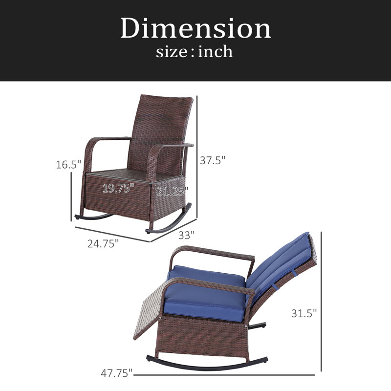 Fauteuil inclinable et berçant en rotin d'extérieur, Bleu