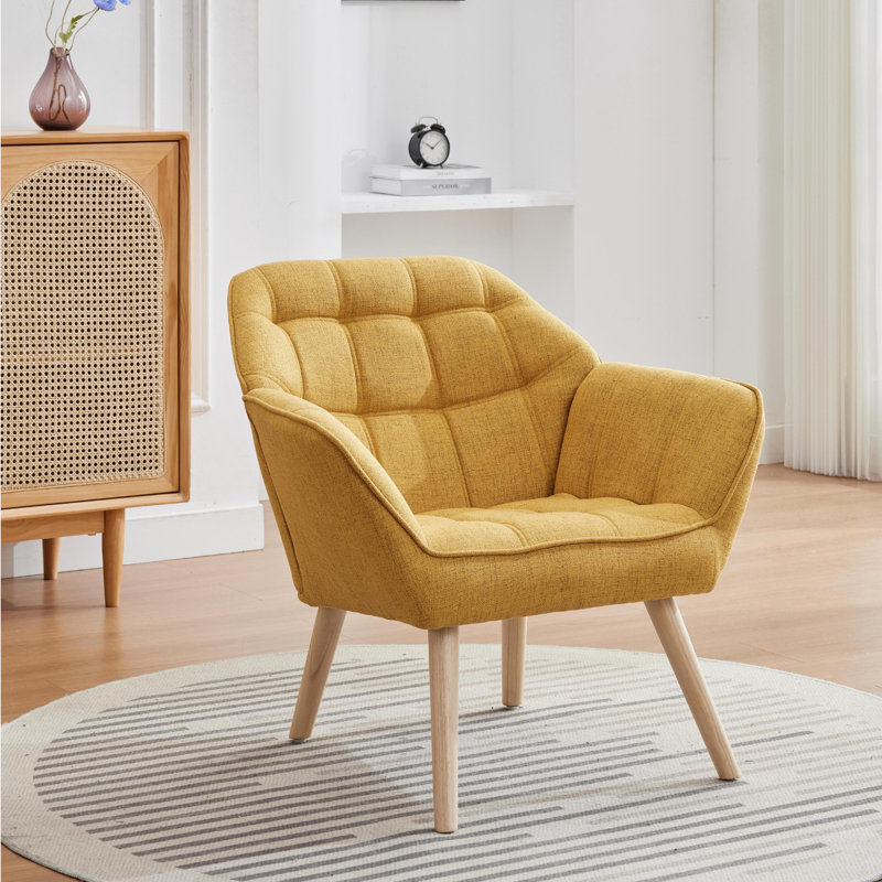 Booneville Modern Upholstered Armchair Accent Chair Solid Wood Frame for Living Room, Yellow