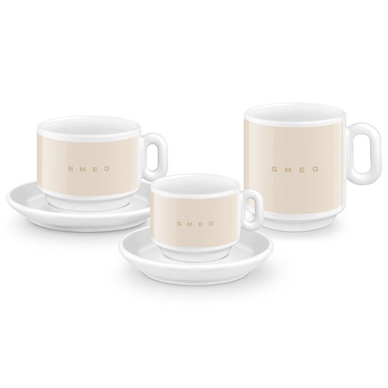 50's Style Espresso Cups, Set of 2, Beige
