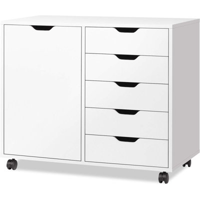 Armoire de rangement roulante blanche à 5 tiroirs avec tablette réglable
